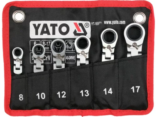 Yato csuklós racsnis-villáskulcs készlet, 6db