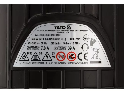 Yato 50 l-es álló olajmentes kompresszor