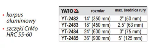 Yato egykezes csőfogó 2,5" 450 mm alu