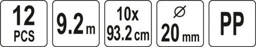 Yato csőtisztító készlet 12 részes 9,2 m/20 mm (flexibilis rúd 10x93,2 cm)