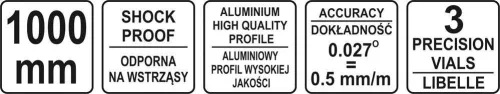 Yato vízmérték 3 libella 2 fogantyú 1000 mm