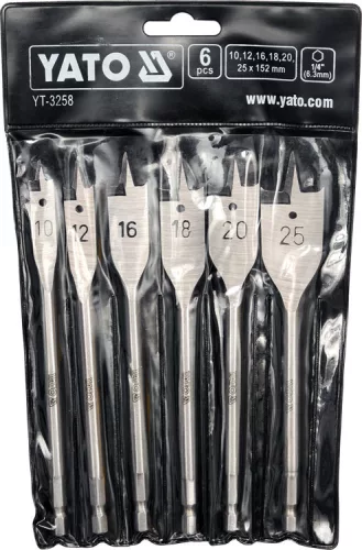 Yato lapos fafúró készlet 6 részes bit befogású (10-12-16-18-20-25 mm)
