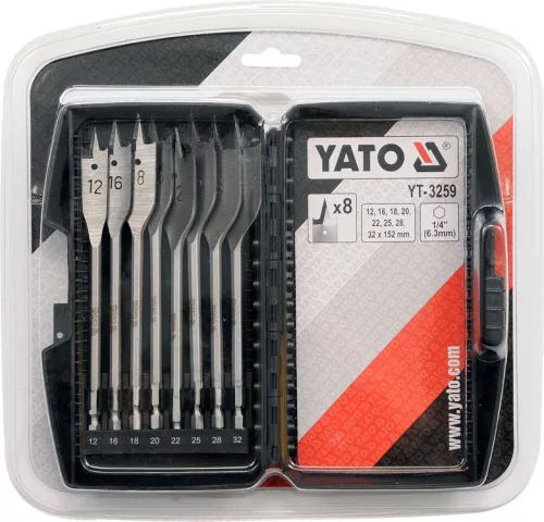 Yato lapos fafúró készlet 8 részes bit befogású (12-16-18-20-22-25-28-32 mm)