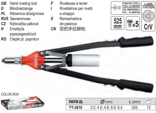 Yato popszegecsfogó karos 528 mm (3,2-6,4 mm)