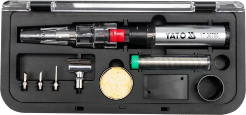 Yato forrasztópáka készlet 7 részes, bután gáz üzemű (gáz nélkül) Piezo