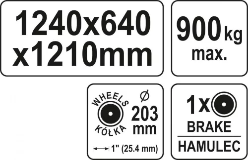 Yato gipszkarton szállító kézikocsi 900 kg 1240 x 640 x 1210 mm