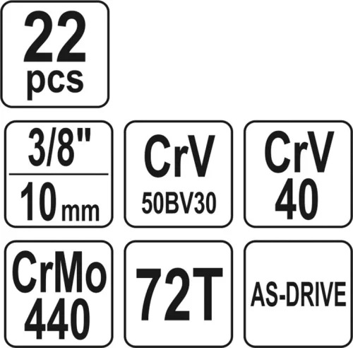 Yato dugókulcs készlet 22 részes 3/8" 6-22 mm CrV