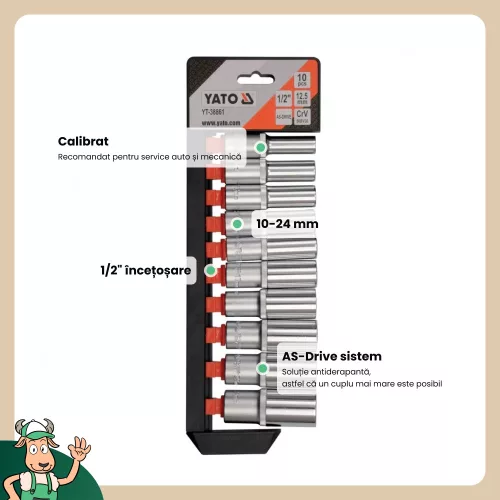 Yato hosszú dugókulcs készlet 10 részes 1/2" 10-24 mm CrV