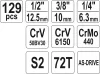 Yato szerszámkészlet 129 részes 1/4", 3/8", 1/2" CrV CrMo