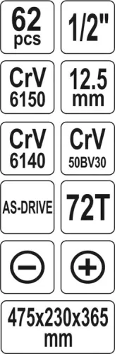 Yato szerszámosláda szerszámkészlet 62 részes