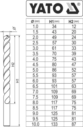 Yato fémfúró készlet 19 részes 1,0-10,0 mm HSS Co