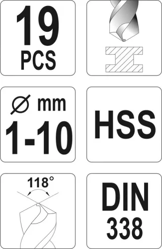 Yato fémfúró készlet 19 részes 1,0-10,0 mm HSS