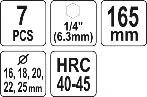 Yato fafúró készlet 7 részes 16-25 mm 165mm