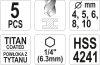 Yato fémfúró készlet 5 részes 4,0-10,0 mm HSS TiN bitbefogás