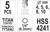 Yato fémfúró készlet 5 részes 4,0-10,0 mm HSS TiN bitbefogás
