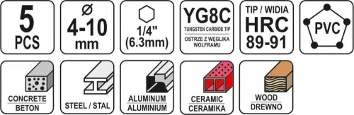 Yato betonfúró készlet 5 részes 4-10 mm bit befogás