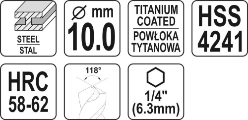 Yato fém marófúró 10 x 105 mm bit befogású HSS-TiN