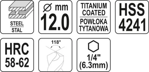 Yato fém marófúró 12 x 115 mm bit befogású HSS-TiN