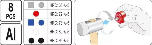 Yato cserélhető fejes kalapács készlet 8 részes, alumínium alapú ötvözetből.