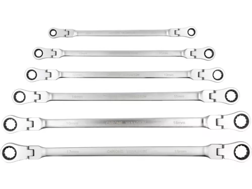 Yato csuklós racsnis csillag-villáskulcs készlet 8-19 mm, 6 részes