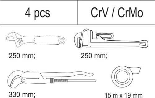 Yato vízvezeték-szerelő szerszám készlet 4 részes (fiókbetét)