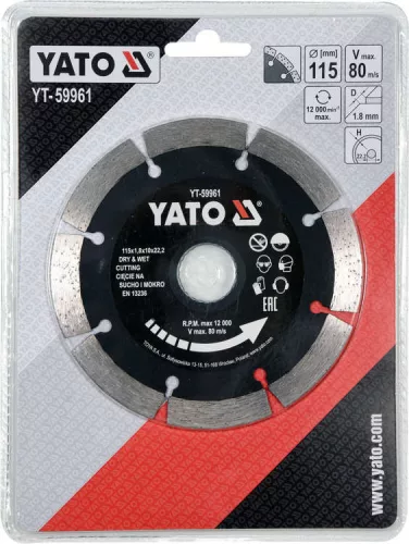 Yato gyémánt vágókorong 115 x 1,8 x 10 x 22,2 mm szegmentált