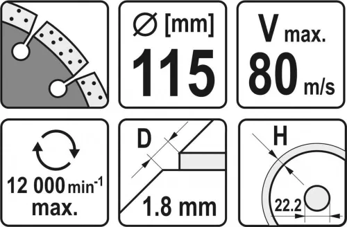Yato gyémánt vágókorong 115 x 1,8 x 10 x 22,2 mm szegmentált