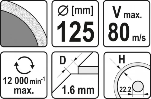 Yato gyémánt vágókorong 125 x 1,6 x 10 x 22,2 mm folytonos