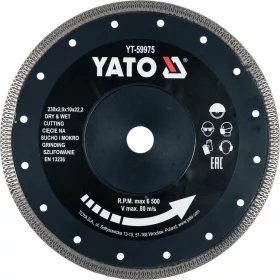 Yato gyémánt vágókorong 230 x2,0 x 10 x 22,2 mm folytonos
