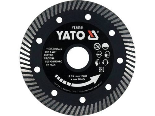 Yato Gyémánt vágókorong 115 x 1,3 x 10 x 22,2 mm turbó