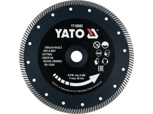 Yato gyémánt vágókorong 230 x 2,0 x 10 x 22,2 mm turbó
