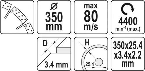Yato gyémánt vágókorong 350 x 3,4 x 10,0 x 25,4 mm szegmentált