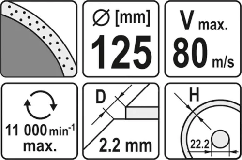 Yato gyémánt vágókorong 125 x 2,2 x 5,3 x 22,2 mm folytonos