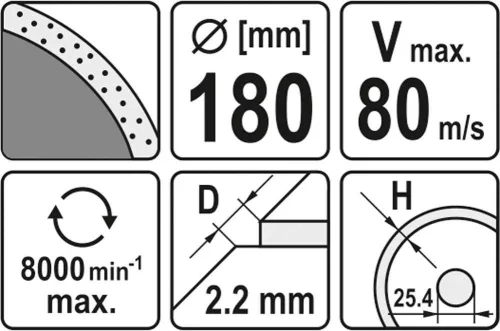 Yato gyémánt vágókorong 180 x 2,2 x 5,3 x 25,4 mm folytonos