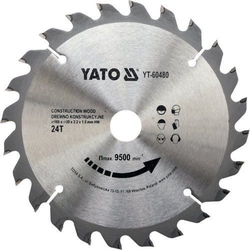 Yato fűrésztárcsa fához 160 x 20 x 1,5 mm / 24T