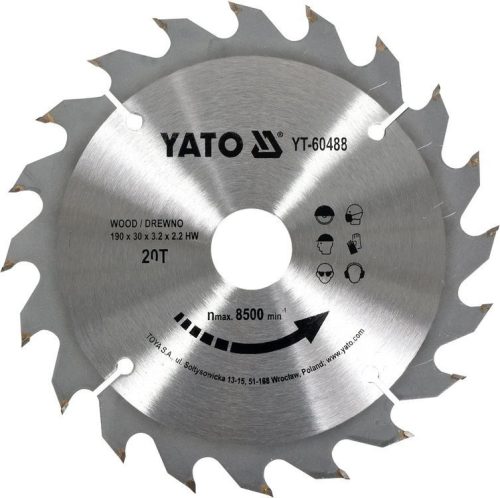 Yato fűrésztárcsa fához 190 x 30 x 2,2 mm / 20T