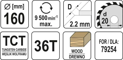 Yato fűrésztárcsa fához 160 x 20 x 1,5 mm / 36T