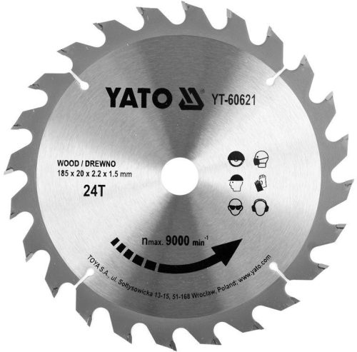 Yato fűrésztárcsa fához 185 x 20 x 1,5 mm / 24T