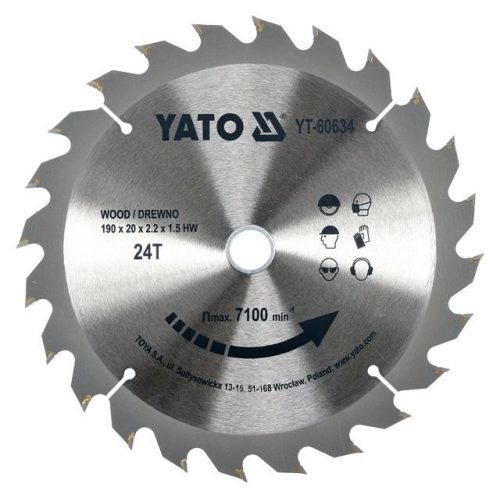 Yato fűrésztárcsa fához 190 x 20 x 1,5 mm / 24T