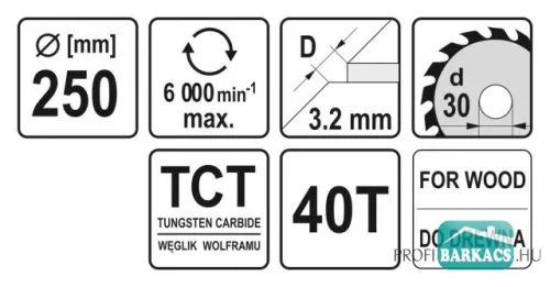 Yato fűrésztárcsa fához 250 x 30 x 2,2 mm / 40T