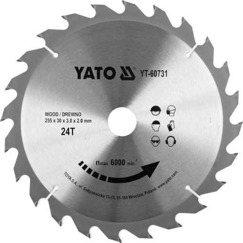 Yato fűrésztárcsa fához 255 x 30 x 2,0 mm / 24T