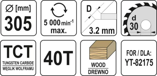 Yato fűrésztárcsa fához 305 x 30 x 2,2 mm / 40T