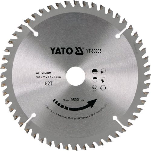 Yato fűrésztárcsa alumíniumhoz 160 x 20 x 1,5 mm / 52T