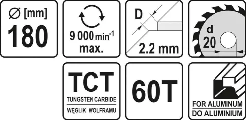 Yato fűrésztárcsa alumíniumhoz 180 x 20 x 1,5 mm / 60T