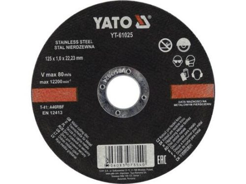 Yato vágókorong fémre 125 x 1,0 x 22,2 mm inox