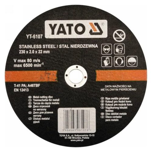 Yato vágókorong fémre 230 x 2,0 x 22 mm inox