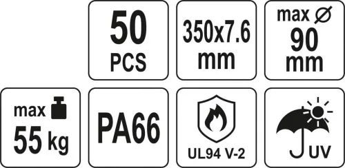 Yato kábelkötegelő fekete 350 x 7,6 mm (50 db/cs)