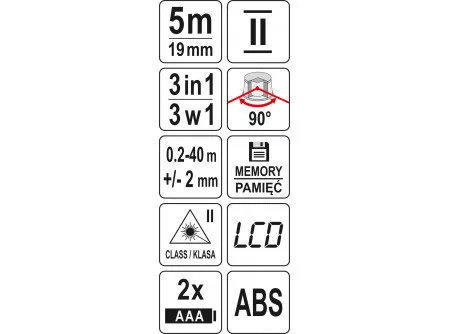 Yato lézeres mérőszalag 5 m x 19 mm 40 m