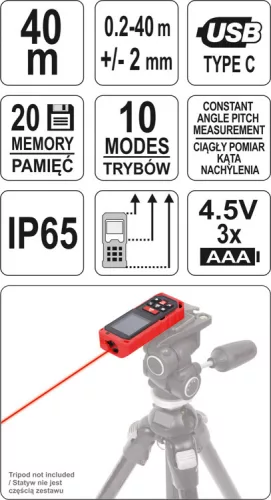 Yato lézeres távolságmérő 0,2-40 m IP65
