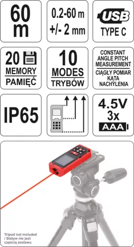 Yato lézeres távolságmérő 0,2-60 m IP65